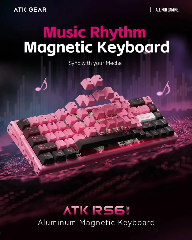 Геймърска механична клавиатура ATK RS6 - 8K, Gateron Jade Pro Switches [Linear] - White