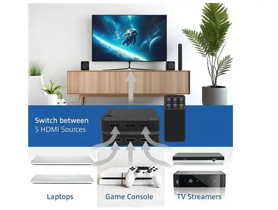HDMI суич ACT AC7841, 5/1, 3D, 4K@60Hz, Черен