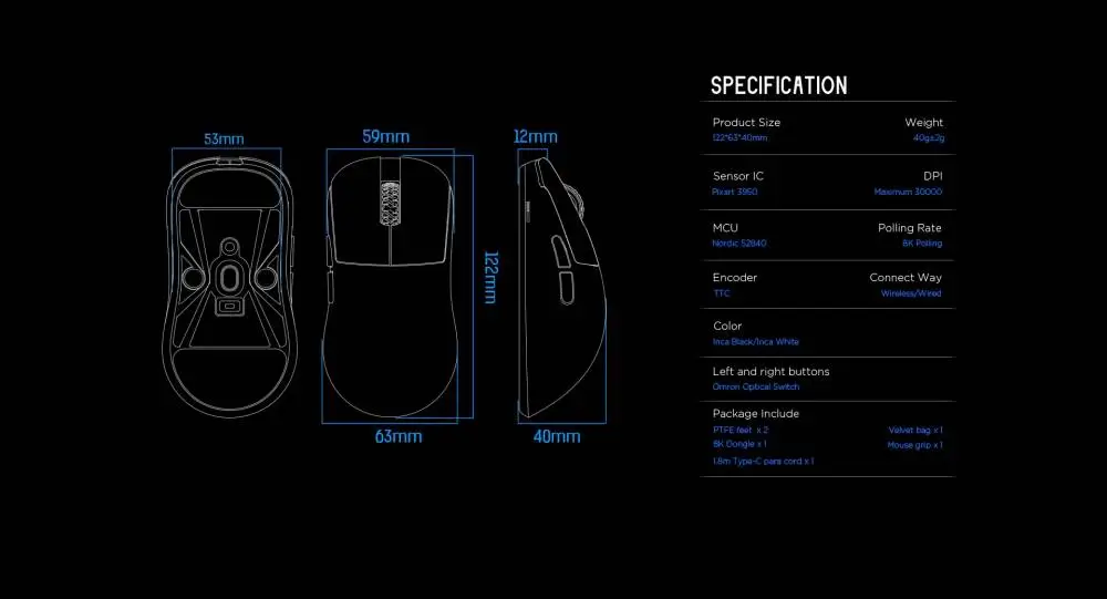 Геймърска мишка Lamzu INCA 8K - Wireless Gaming Mouse - White