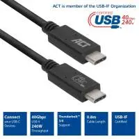 ACT Кабел USB-C - USB-C, 0.8 м / USB4, 40Gbps, 240W, сертифициран USB-IF