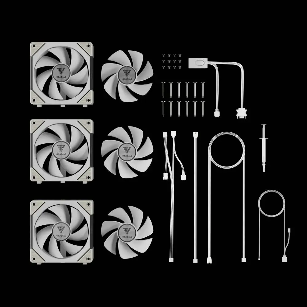 Вентилатори Gamdias AEOLUS P2-1203 White Fan Pack 3x120mm, Swappable Fan Blades (Reverse Fan Blades Included), Daisy-Chain, Infinity Mirror АRGB