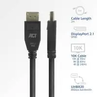 ACT Кабел Display port 2.1 мъжко-мъжко,8К@60Hz,4k@240Hz, 2м, черен