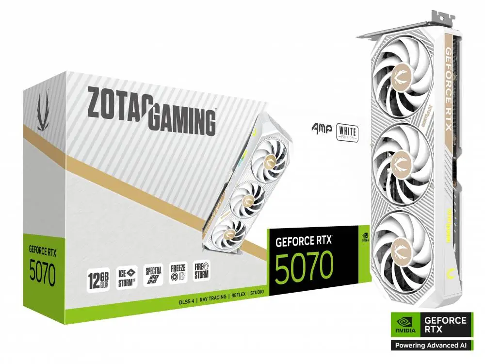 Видео карта ZOTAC GAMING RTX 5070 AMP White Edition 12GB GDDR7 - ZT-B50700FQ-10P
