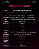 Геймърска механична клавиатура ATK RS6 Ultra - 8K, TTC RGB Magneto [Linear] - Sakura Warrior