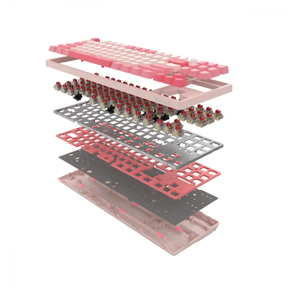 Геймърска механична  клавиатура Bloody Energy Pink S87 BLMS TKL RGB Backlit red switch , USB
