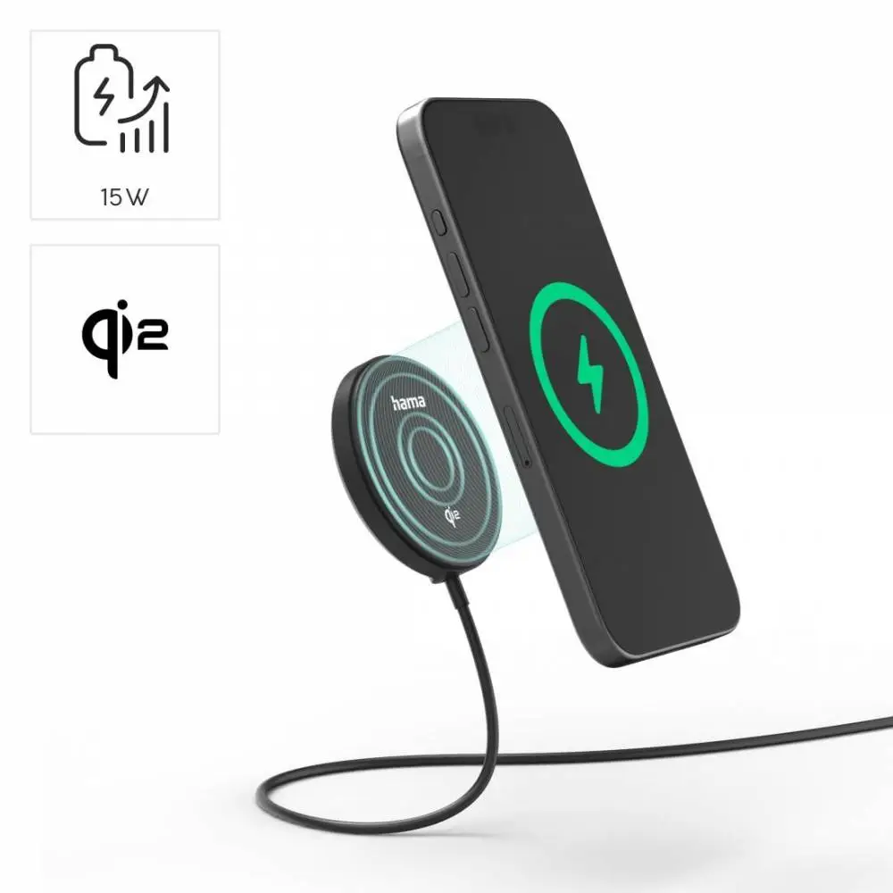 HAMA Безжично зарядно устройство Qi2, 15 W, черно, за Apple