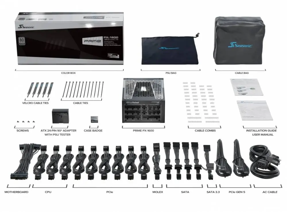 Захранване Seasonic PRIME TX-1600 (1600W) 80 Plus Titanium PCIe Gen 5.1 PSU ATX3.1 - SSR-1600TR2-ATX3.1