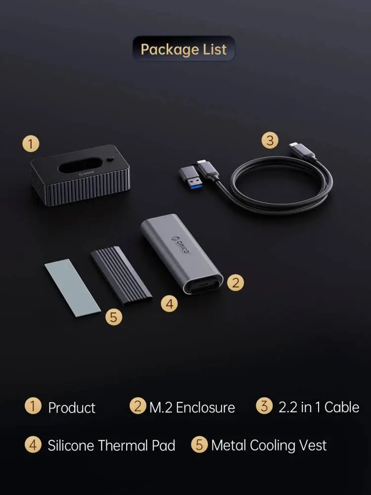 Orico външна кутия за диск/докинг станция Storage - Case/Docking Station - M.2 NVMe/NGFF - IT18C3-GY