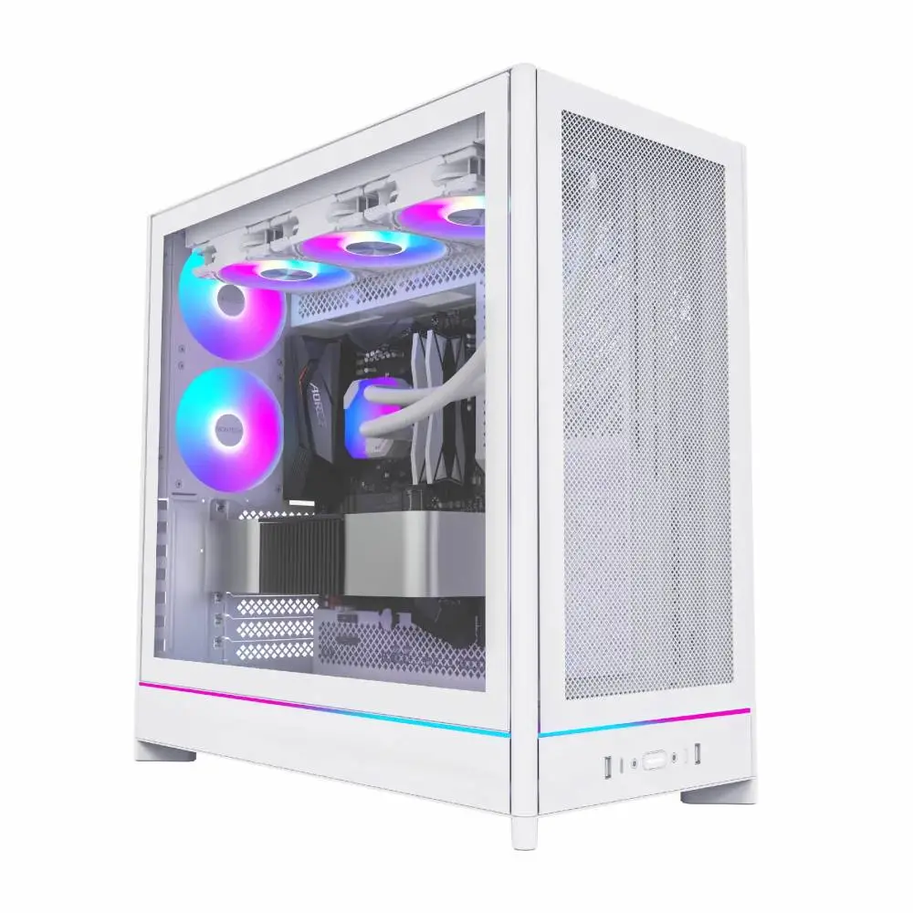 Кутия Montech HS01 PRO (W) Case ATX 5 x 120 mm ARGB Fans, USB-C, White
