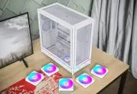 Кутия Montech HS01 PRO (W) Case ATX 5 x 120 mm ARGB Fans, USB-C, White