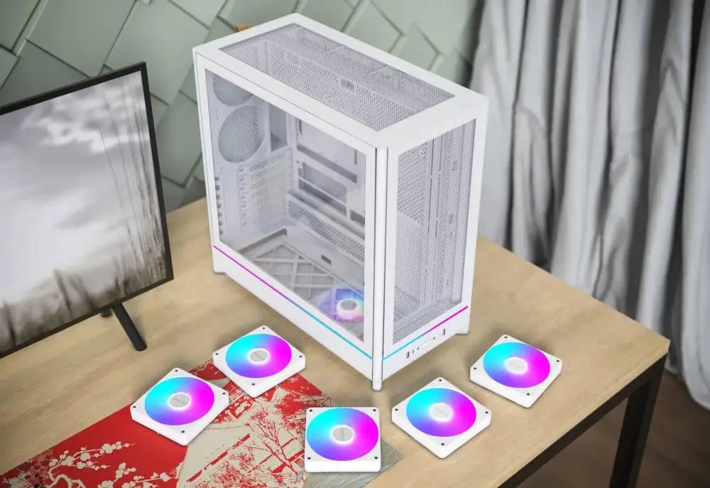 Кутия Montech HS01 PRO (W) Case ATX 5 x 120 mm ARGB Fans, USB-C, White