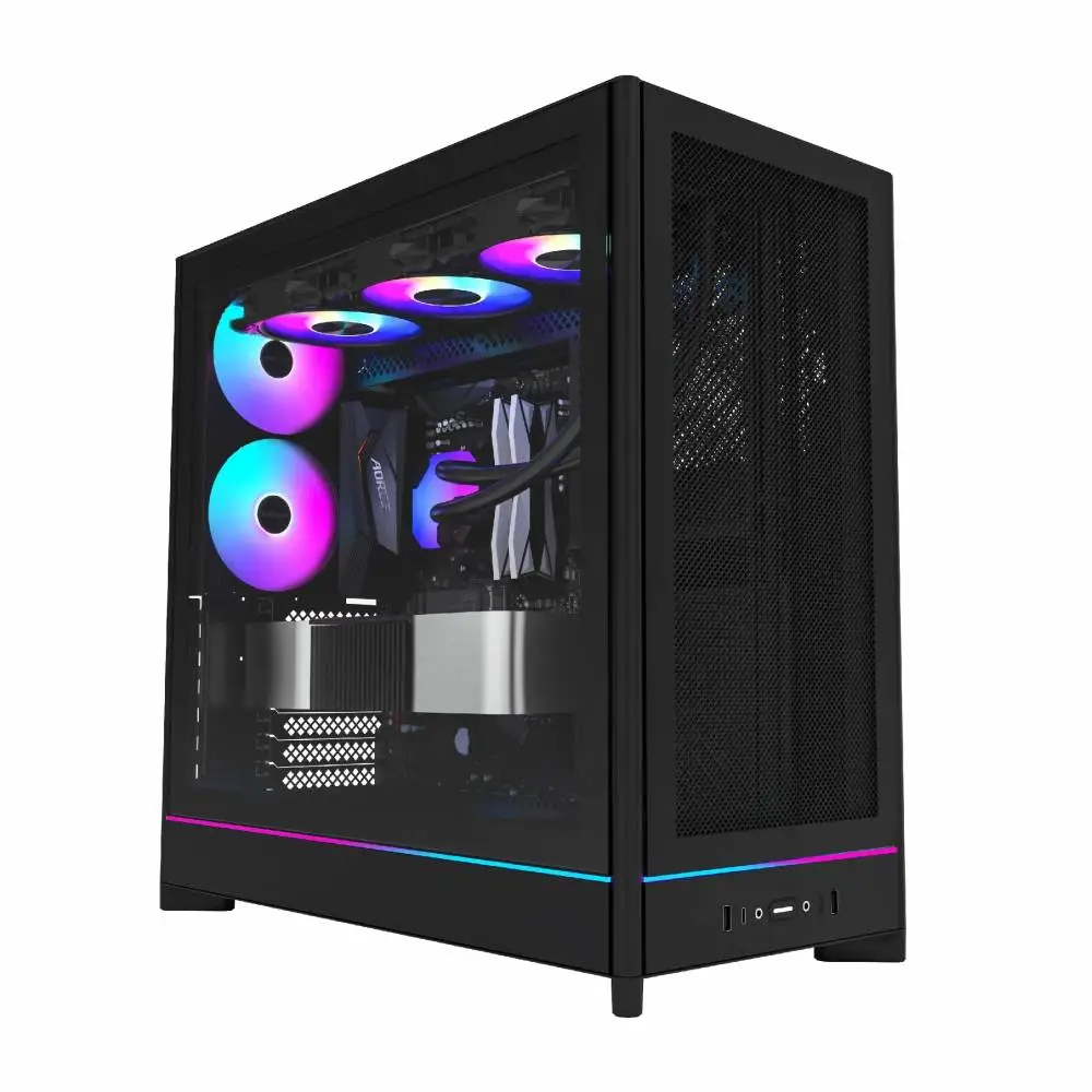 Кутия Montech HS01 PRO (W) Case ATX 5 x 120 mm ARGB Fans, USB-C, Black