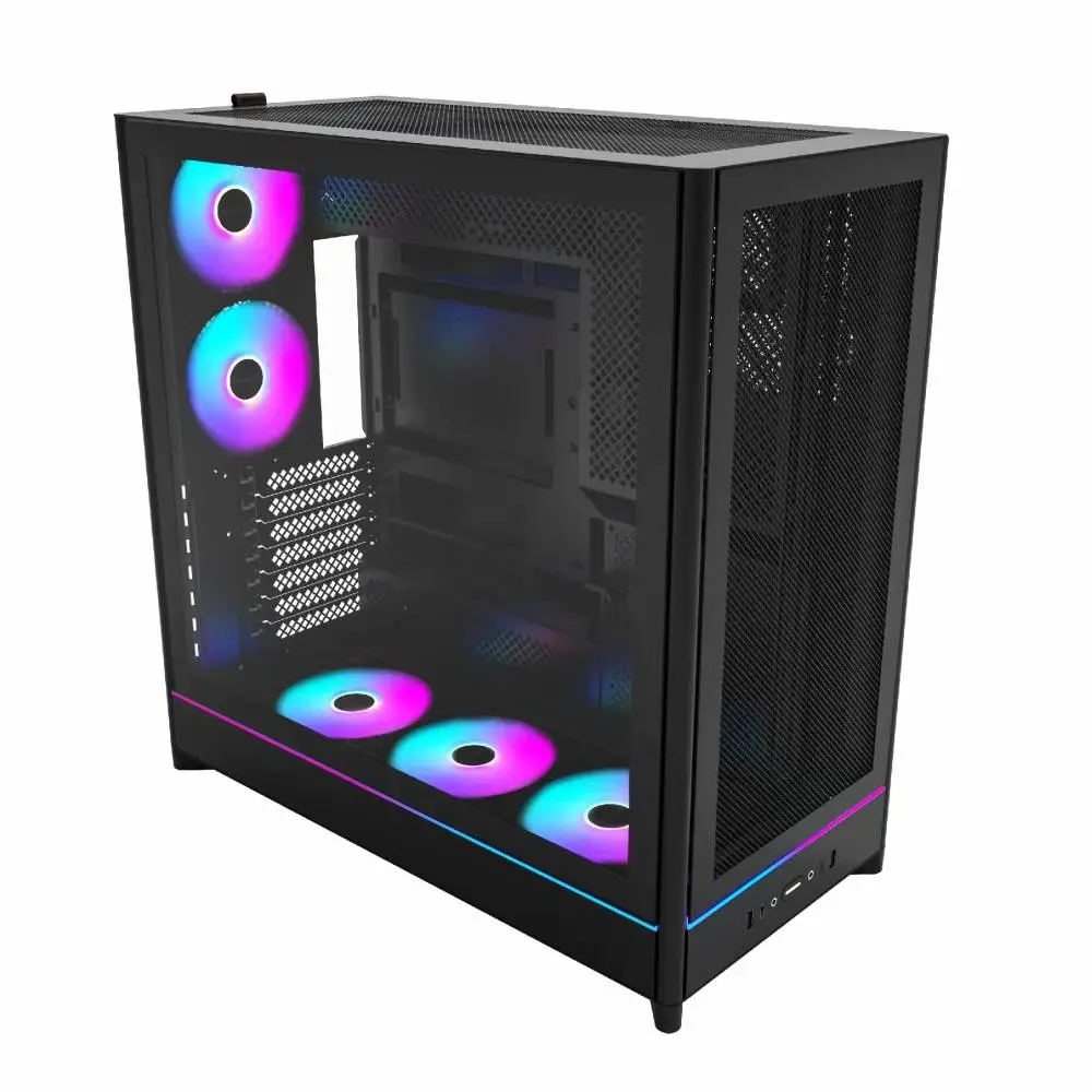 Кутия Montech HS01 PRO (W) Case ATX 5 x 120 mm ARGB Fans, USB-C, Black