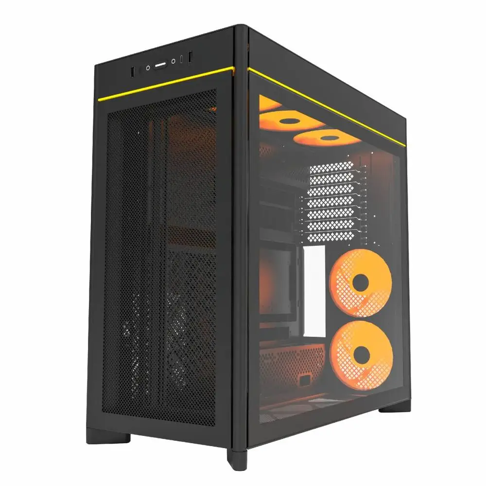 Кутия Montech HS01 PRO (W) Case ATX 5 x 120 mm ARGB Fans, USB-C, Black