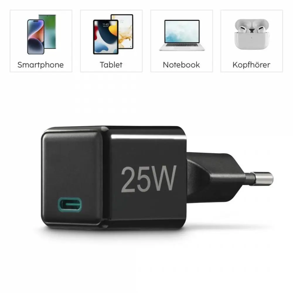 HAMA Бързо мини зарядно 220V, USB-C, PD/Qualcomm, 25 W, черен