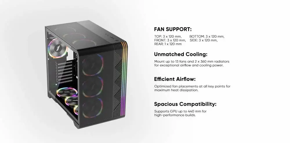 Кутия 1stPlayer VT7-BK USB-C Mesh ARGB Case ATX