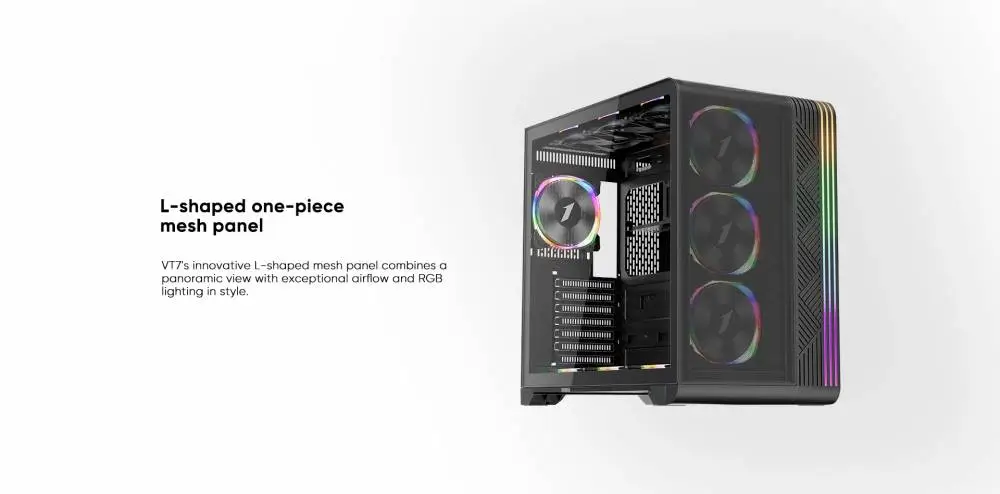 Кутия 1stPlayer VT7-BK USB-C Mesh ARGB Case ATX