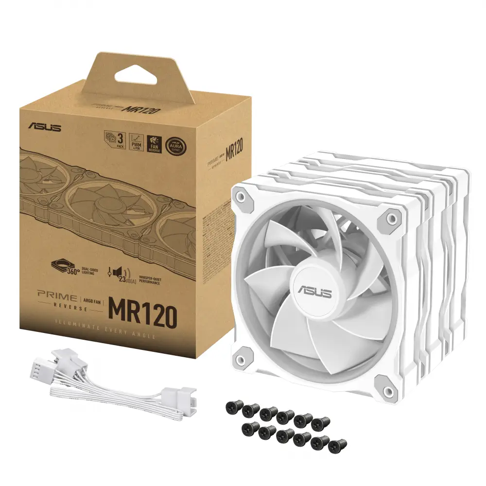 Комплект Вентилатори 3в1 ASUS PRIME MR120 ARGB Reverse White Edition