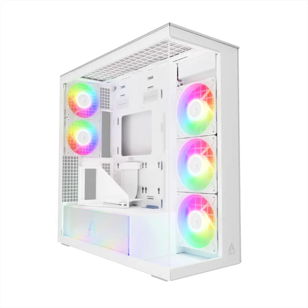 Кутия Arctic Xtender VG White Mid-Tower ATX Case 5 x A-RGB Fans PCIe Gen 4 riser included - ACPCC00017A