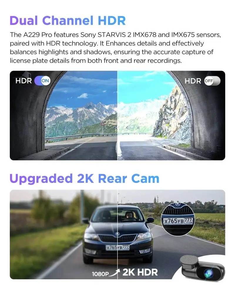 VIOFO Видеорегистратор Dash Cam A229 Pro 2 Channel - 4K, HDR, Dual Sony STARVIS 2, GPS, Bluetooth