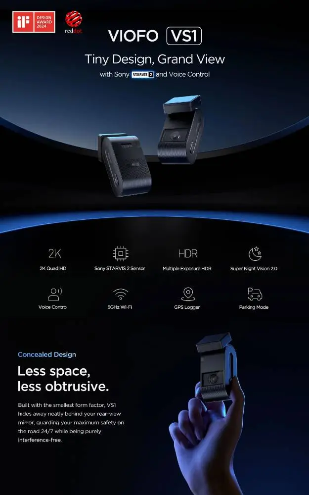 VIOFO Видеорегистратор Dash Cam VS1 - 2K, Sony STARVIS 2, 32GB SD Card Included, GPS, Bluetooth
