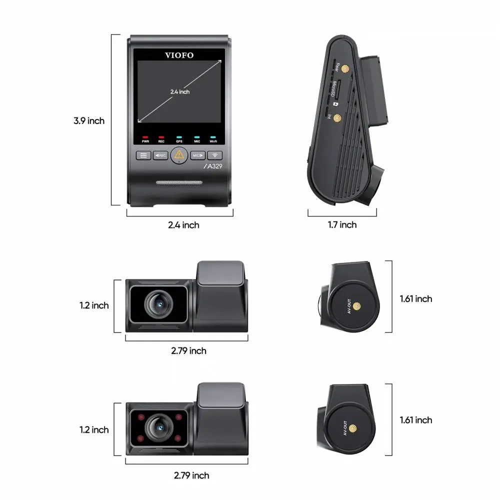 VIOFO Видеорегистратор Dash Cam A329S 3 Channel - 4K, HDR, Triple Sony STARVIS 2, GPS, Bluetooth, FOV Fisheye Cabin