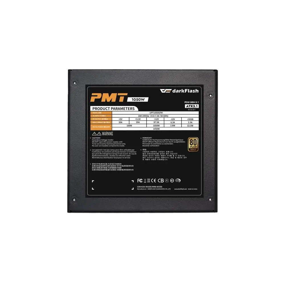 Захранване Darkflash PMT1050 A3 1050W Gold, Full Modular, ATX 3.1, PCIe 5.1 PSU