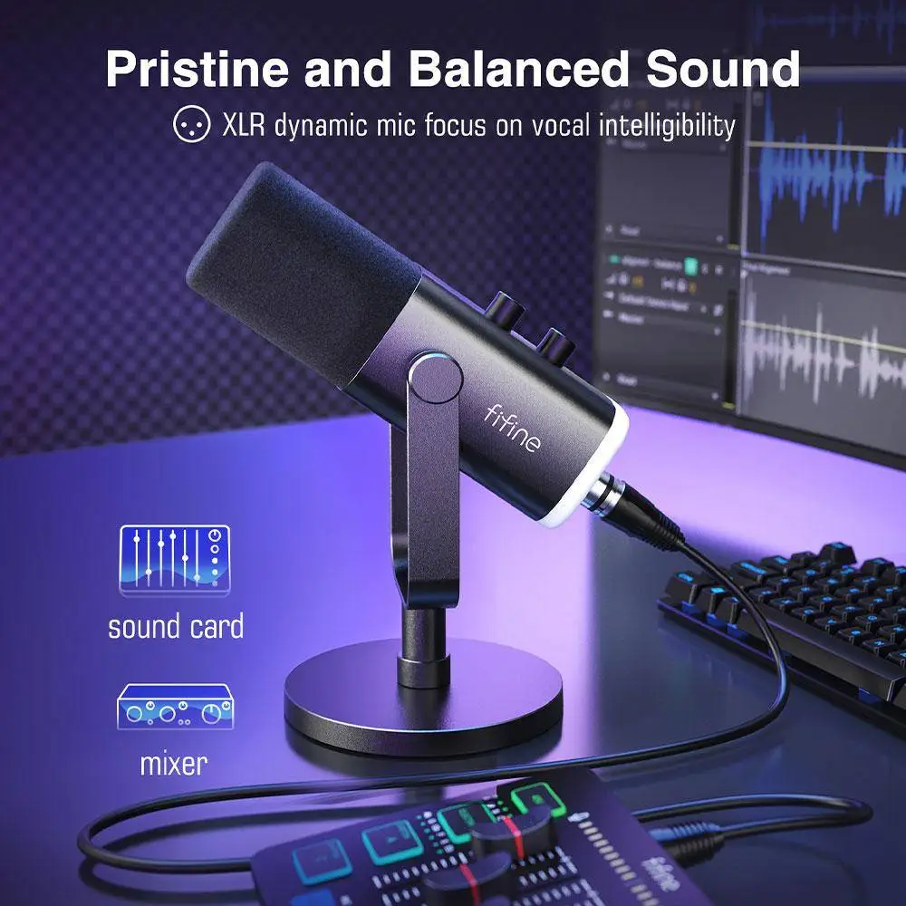 Настолен микрофон FIFINE AM8 Dynamic RGB XLR/USB- Black