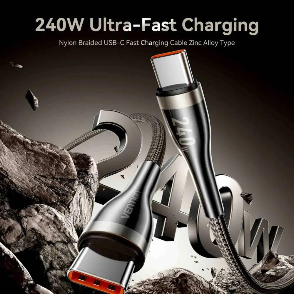 Vention кабел Cable - USB2.0 Type-C to Type-C - 5A Fast Charging, 240W, PD3.1, 1.2m -  CTYBAV