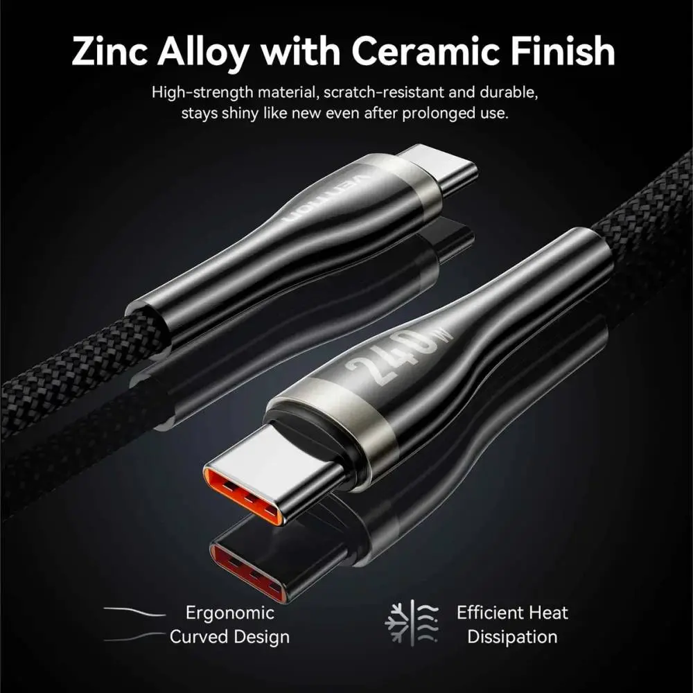 Vention кабел Cable - USB2.0 Type-C to Type-C - 5A Fast Charging, 240W, PD3.1, 1.2m -  CTYBAV