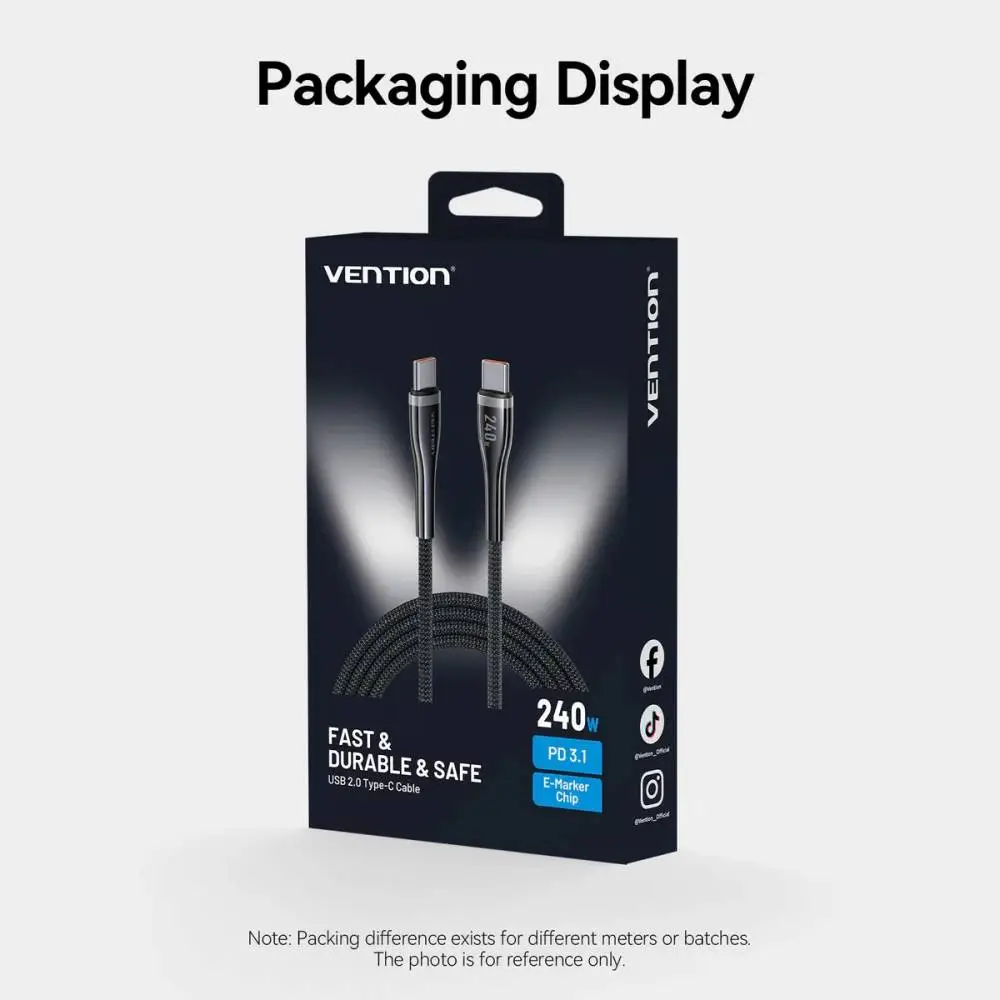 Vention кабел Cable - USB2.0 Type-C to Type-C - 5A Fast Charging, 240W, PD3.1, 1.2m -  CTYBAV