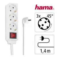 HAMA Разклонител 3 гнезда, 1.4м, бял с бутон за вкл/изкл.