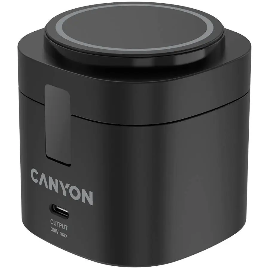 Зарядно за телефон Canyon CNS-WCS405B 4 in 1 Wireless Charging Stand, 30W max, with 65W charger and 1M cable, black