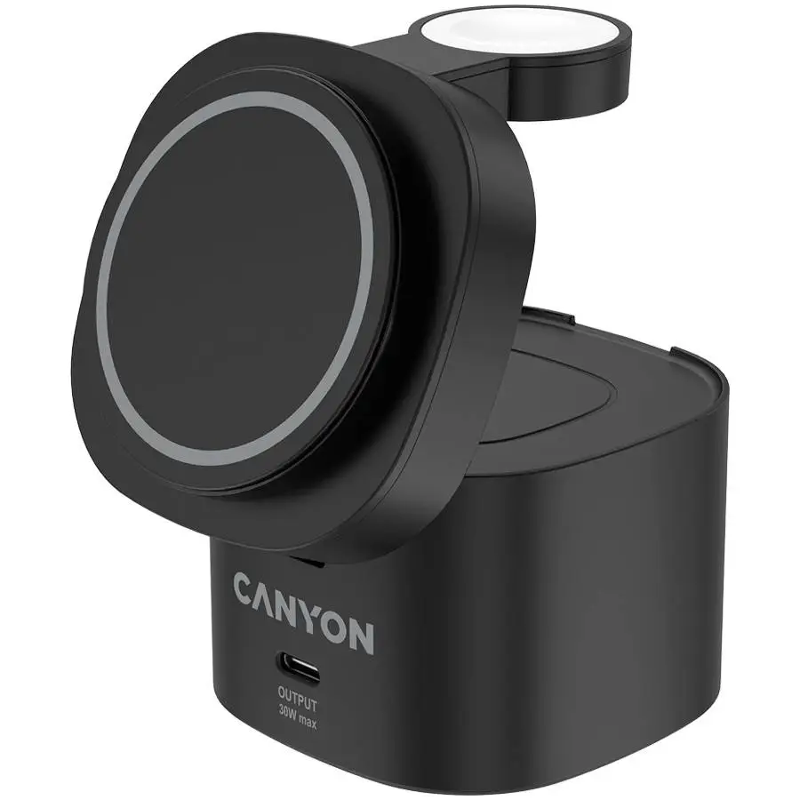Зарядно за телефон Canyon CNS-WCS405B 4 in 1 Wireless Charging Stand, 30W max, with 65W charger and 1M cable, black