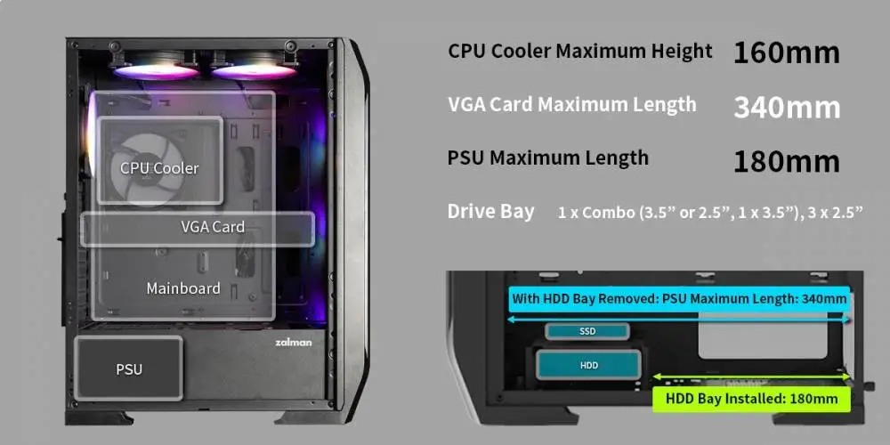 Кутия Zalman N7 PLUS Case ATX - 7 fans included, Tempered Glass