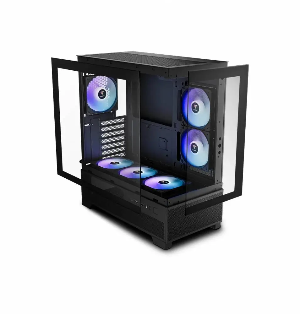 Gamdias кутия Case mATX - AURA GC12 ARGB BK - 6 x 120 mm A-RGB, USB-C, Tempered Glass