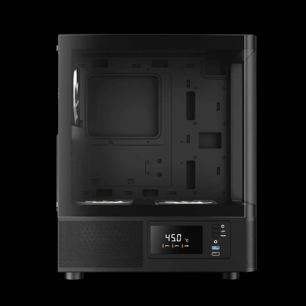 Gamdias кутия Case ATX - ATLAS E2 - 3 x 120 mm A-RGB, Digital Display, Curved Glass