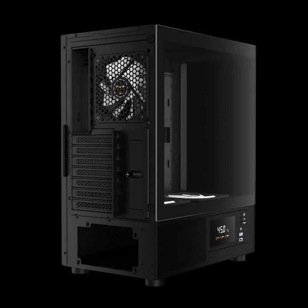 Gamdias кутия Case ATX - ATLAS E2 - 3 x 120 mm A-RGB, Digital Display, Curved Glass