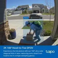 TP LINK нтелигентен видео звънец за врата Tapo D210, 2K QHD (2560&times;1440),160&deg; зрителен ъгъл, microSD до 512 GB, 2.4Ghz, AI-разпознаване