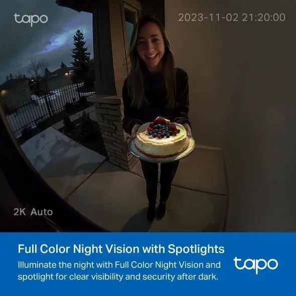 TP LINK нтелигентен видео звънец за врата Tapo D210, 2K QHD (2560&times;1440),160&deg; зрителен ъгъл, microSD до 512 GB, 2.4Ghz, AI-разпознаване