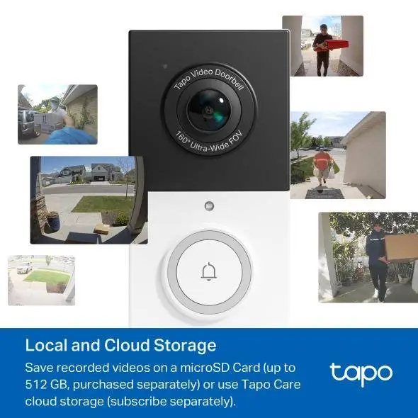 TP LINK нтелигентен видео звънец за врата Tapo D210, 2K QHD (2560&times;1440),160&deg; зрителен ъгъл, microSD до 512 GB, 2.4Ghz, AI-разпознаване