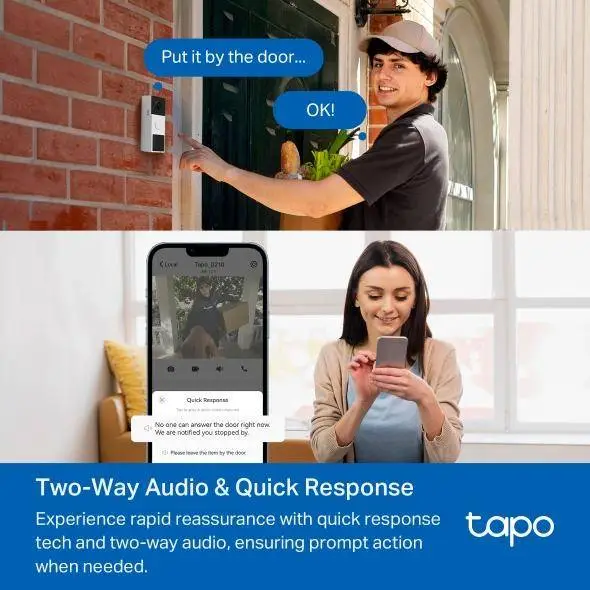 TP LINK нтелигентен видео звънец за врата Tapo D210, 2K QHD (2560&times;1440),160&deg; зрителен ъгъл, microSD до 512 GB, 2.4Ghz, AI-разпознаване