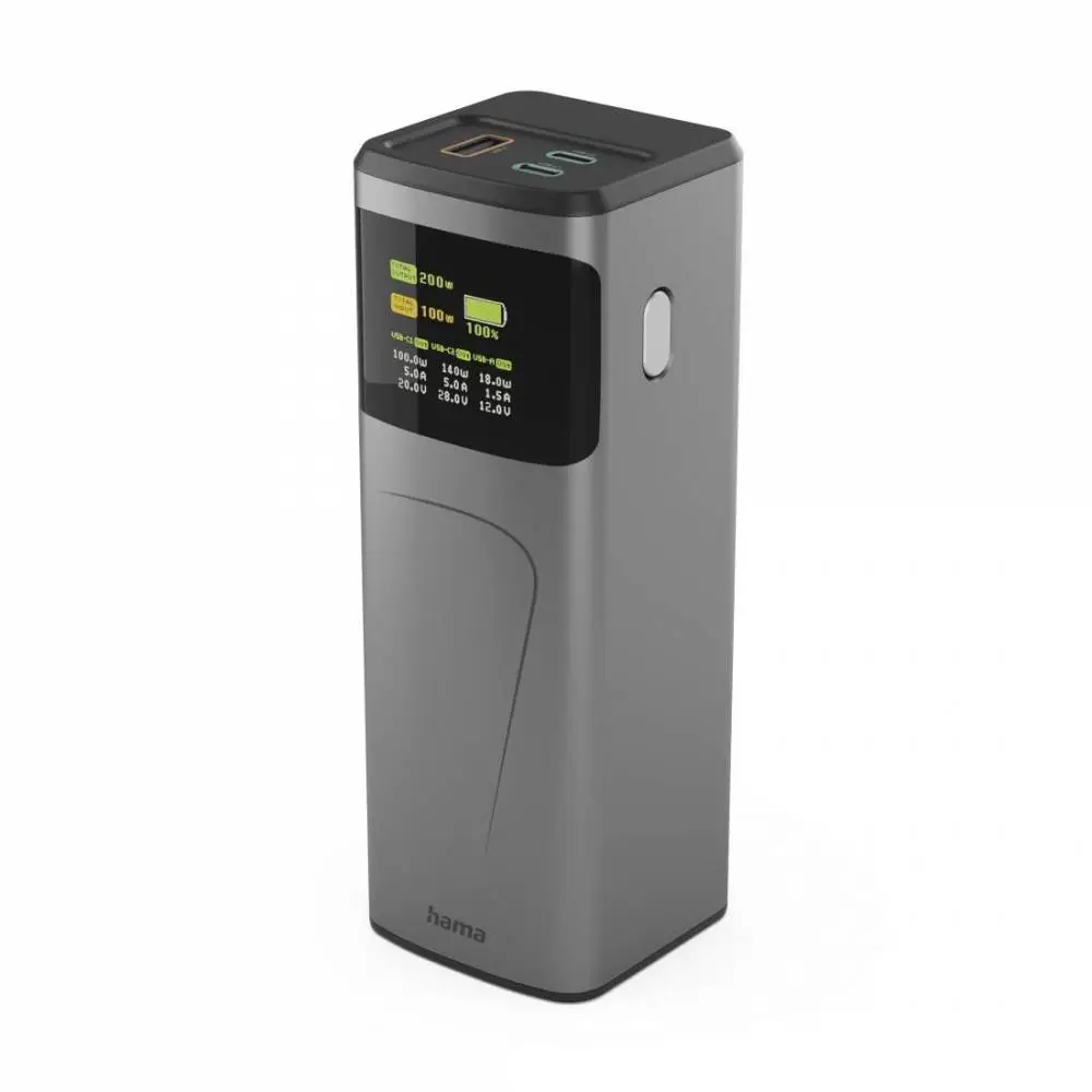 HAMA Външна батерия &bdquo;High Power&ldquo;, 200 W, 24000 mAh, 2x USB-C, USB-A, бързо зареждане