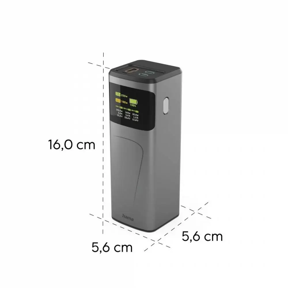 HAMA Външна батерия &bdquo;High Power&ldquo;, 200 W, 24000 mAh, 2x USB-C, USB-A, бързо зареждане