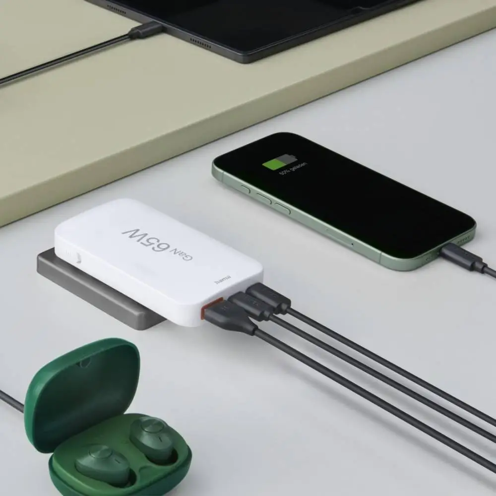 HAMA Бързо мини зарядно, 65W, 2x USB-C, 1x USB-A, PD, плоско, бяло