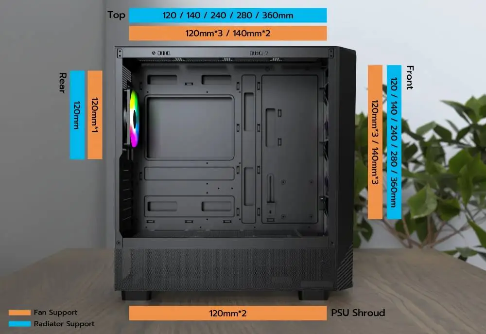 Montech кутия Case ATX - X5 (W) - 4 A-RGB fans, USB-C