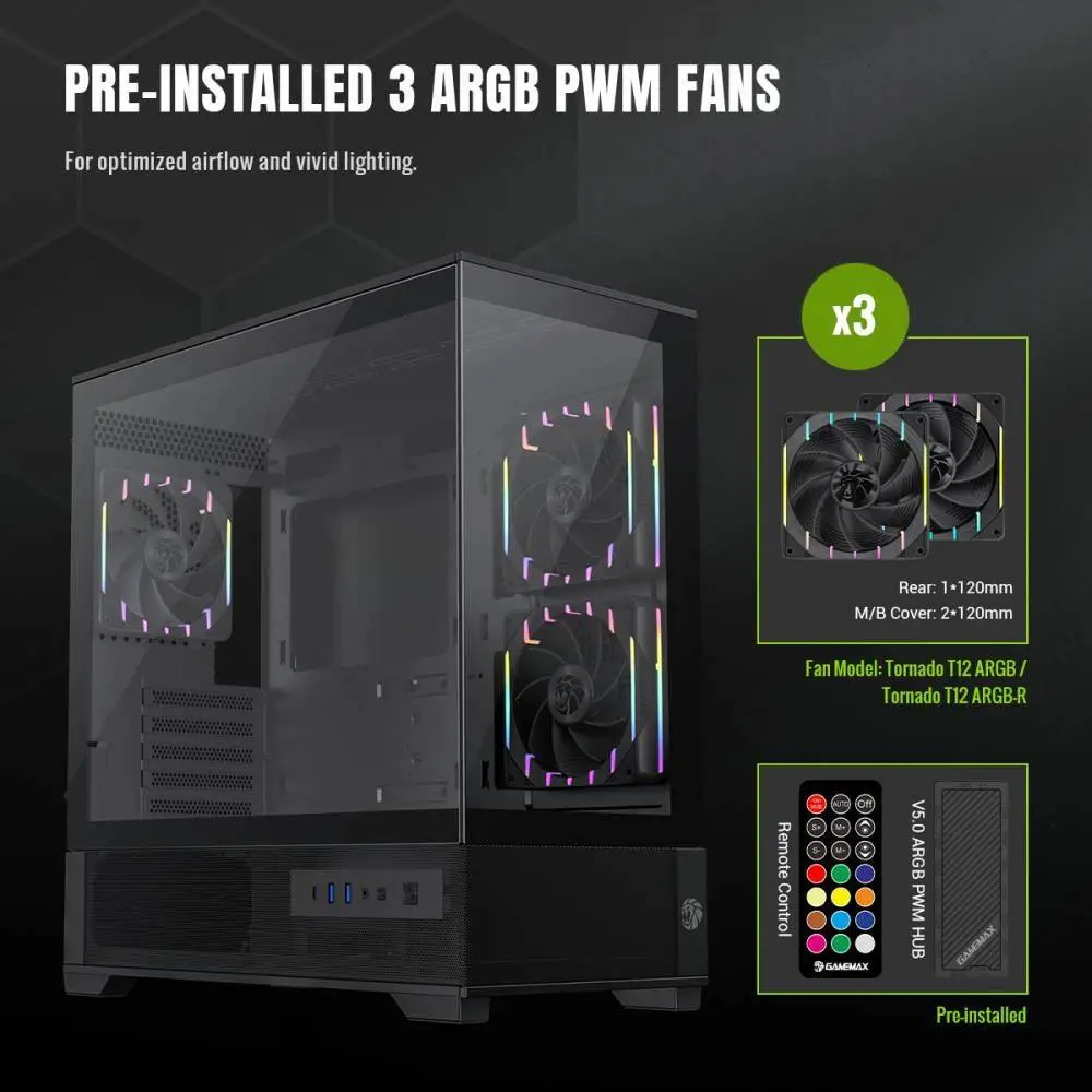 Кутия Gamemax Vista 2 MB Case EATX 3 x 120 mm Addressable RGB