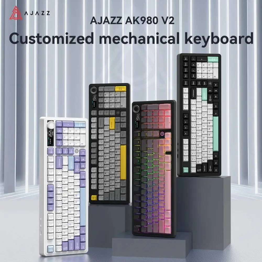 Ajazz геймърска механична клавиатура Wireless Gaming Mechanical Keyboard AK980 V2 - Gift Switch [Linear] (English US), Black, Gray