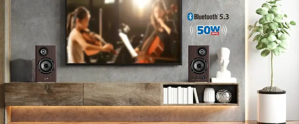Genius тонколони Speakers 2.0 - SP-HF1812BT - 50W RMS, Bluetooth 5.3, Pine Wood