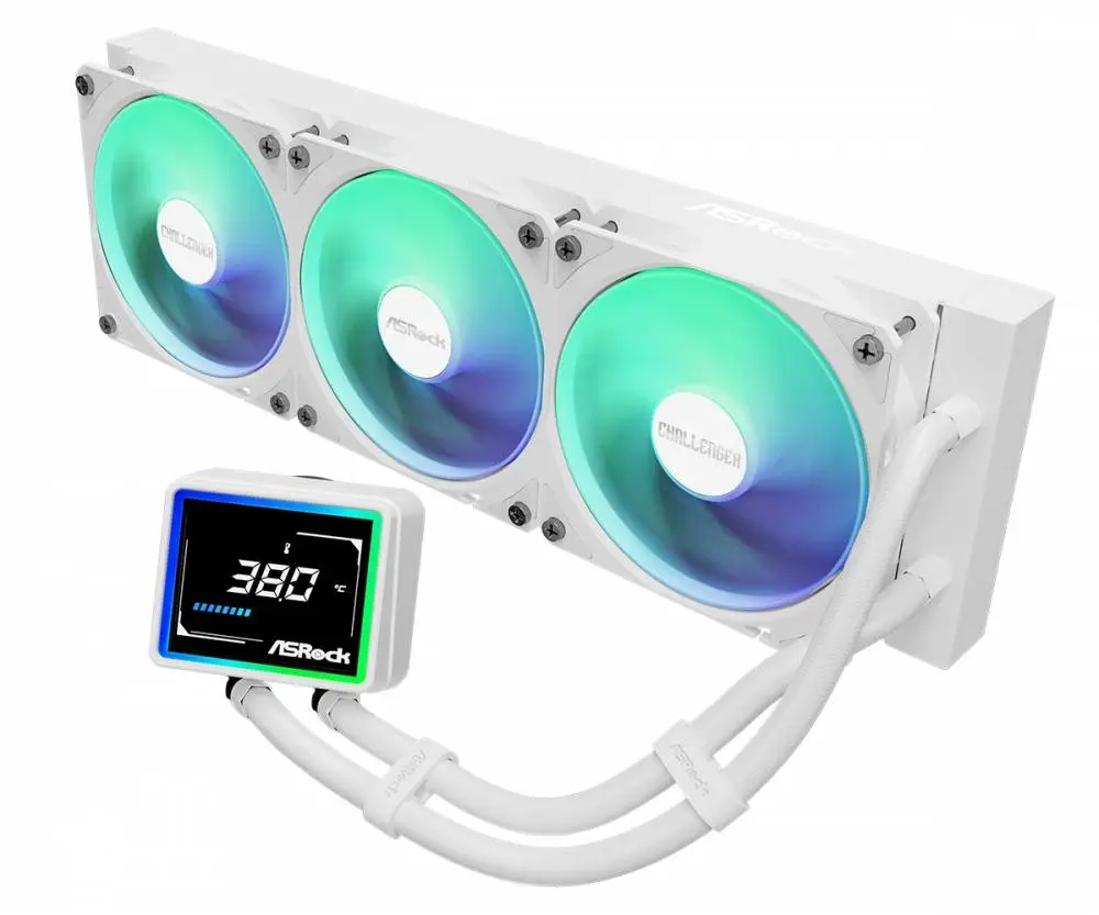 Водно охлаждане Asrock Challenger White 360 Digital, 360mm, ARGB, LCD Display AIO Cooler